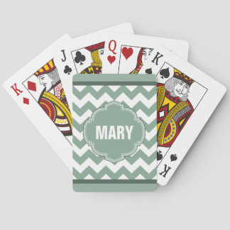 Seafoam Green Chevron Stripe Monogram Card Deck Pokerkaarten