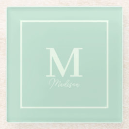 Seafoam Green Custom Monogram Naam Glazen Onderzetter