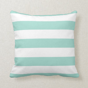 Seafoam Green en White Bold Stripes Kussen