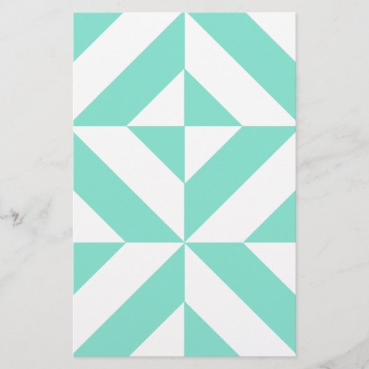 Seafoam Green Geometric Deco Cube Patroon Briefpapier (Voorkant)