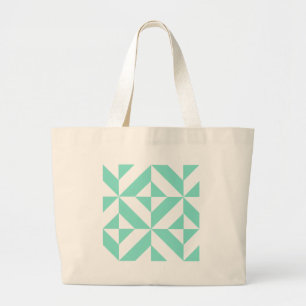 Seafoam Green Geometric Deco Cube Patroon Grote Tote Bag