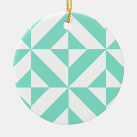 Seafoam Green Geometric Deco Cube Patroon Keramisch Ornament (Voorkant)