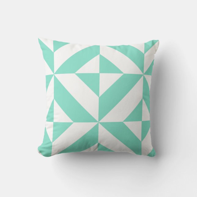 Seafoam Green Geometric Deco Cube Patroon Kussen (Voorkant)
