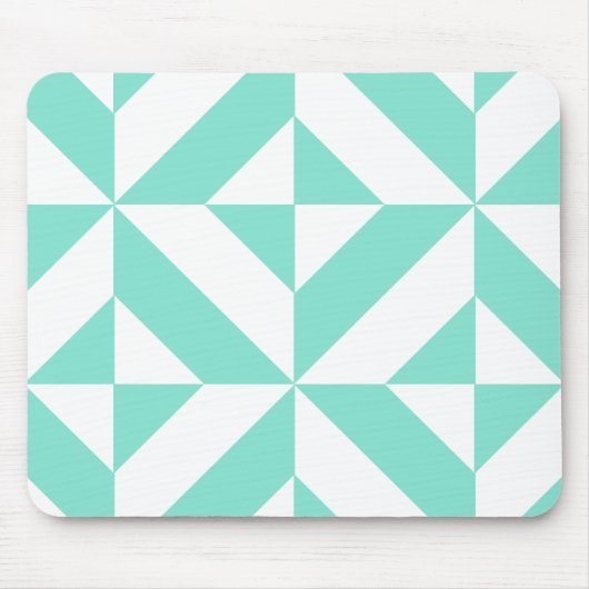Seafoam Green Geometric Deco Cube Patroon Muismat (Voorkant)
