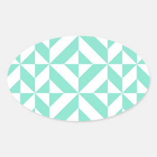 Seafoam Green Geometric Deco Cube Patroon Ovale Sticker