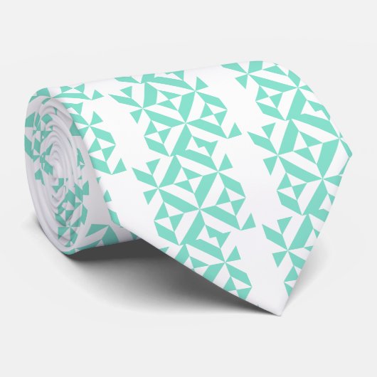 Seafoam Green Geometric Deco Cube Patroon Stropdas (Opgerold)