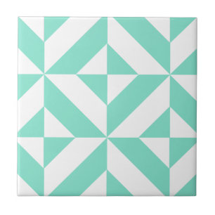 Seafoam Green Geometric Deco Cube Patroon Tegeltje