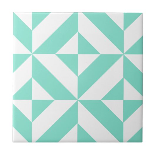 Seafoam Green Geometric Deco Cube Patroon Tegeltje (Voorkant)