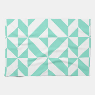 Seafoam Green Geometric Deco Cube Patroon Theedoek
