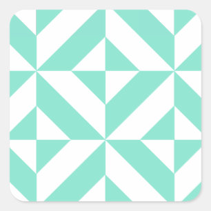 Seafoam Green Geometric Deco Cube Patroon Vierkante Sticker