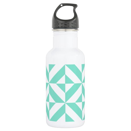 Seafoam Green Geometric Deco Cube Patroon Waterfles (Voorkant)