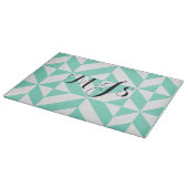 Seafoam Green Monogram Geometric Cube Patroon Snijplank (Hoek)