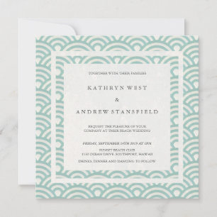 Seafoam Green + White Waves Elegant Beach Wedding Kaart