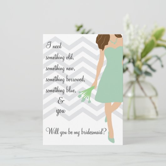 Seafoam Mint Chevron wil je mijn bruidsmeisje zijn Kaart (Staand voorkant)