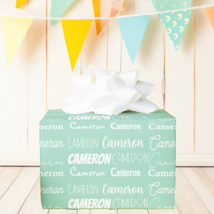 Seafoam Mint Green Birthday Gepersonaliseerde naam Cadeaupapier