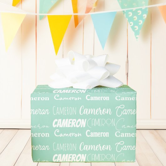 Seafoam Mint Green Birthday Gepersonaliseerde naam Cadeaupapier