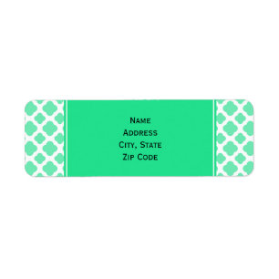 Seafoam Mint Green Quatrefoil Patroon Etiket