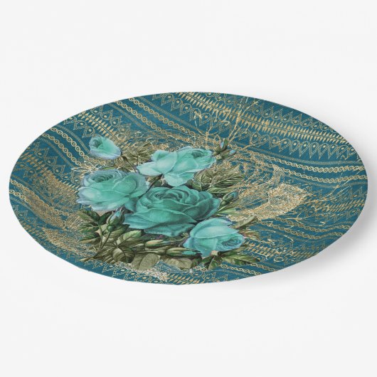 Seafoam Rozen Bouquet Papieren Bordje (Gekanteld)