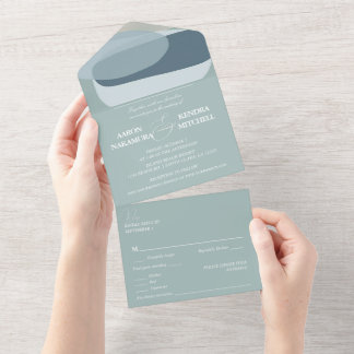 Seafoam Sage Groene Minimalistische Bruiloft All In One Uitnodiging