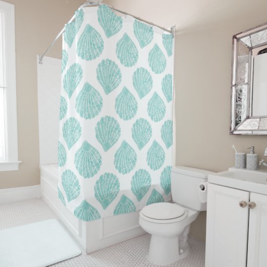 Seafoam Seashell Pattern Douchegordijn (In situ)