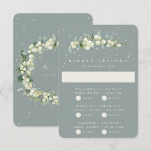 Seafoam Snowberry + Eucalyptus Bruiloft Multi-Even RSVP Kaartje