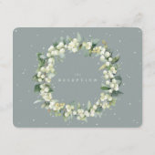 Seafoam Snowberry + Eucalyptus bruiloft receptie Informatiekaartje (Achterkant)