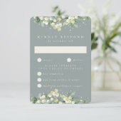 Seafoam Snowberry + Eucalyptus Edged Bruiloft RSVP (Staand voorkant)