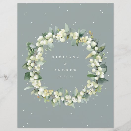 Seafoam Snowberry+Eucalyptus Mariage Boissons Menu (Dos)