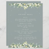 Seafoam Snowberry+Eucalyptus Mariage Boissons Menu (Devant / Derrière)