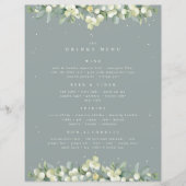 Seafoam Snowberry+Eucalyptus Mariage Boissons Menu (Devant)