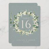 Seafoam Snowberry + Eucalyptus Trouwtafel nummer (Voorkant / Achterkant)