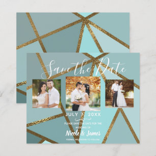 Seafoam Teal Brons Modern Trouw Save the Date