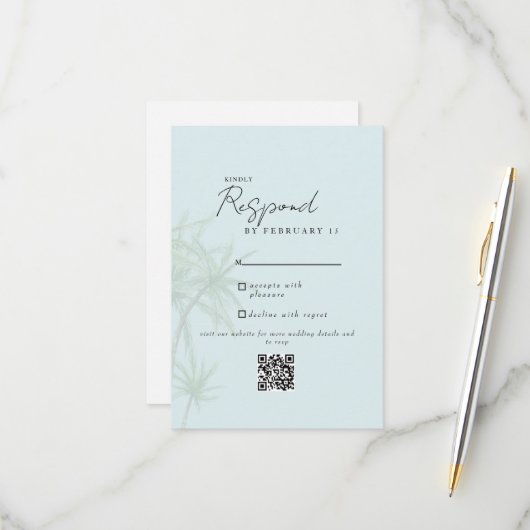Seafoam Tropical Modern Mariage QR Code RSVP II (Devant/Arrière en situation)