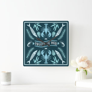 Seafood Art Decor Prints Vierkante Klok