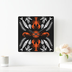 Seafood Art Decor Prints Vierkante Klok