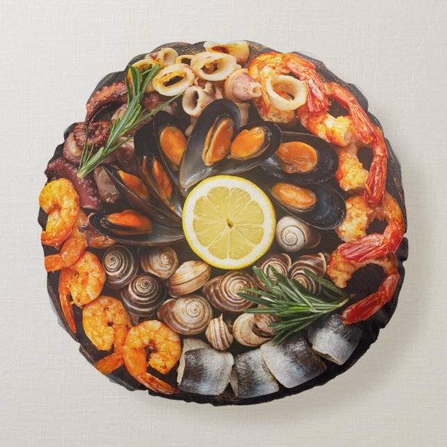 Seafood Platter Rond Kussen (Voorkant)