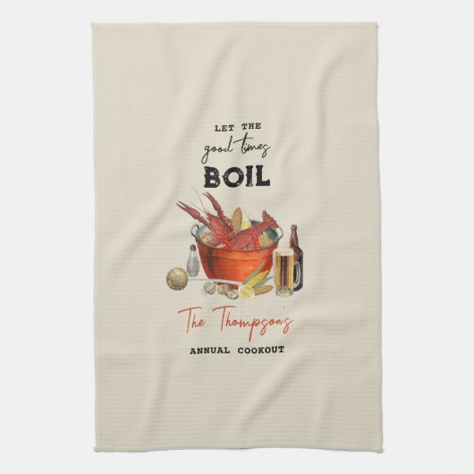 Seafood Zomer Jaarlijkse Crawfish Boil Party Theedoek (Verticaal)