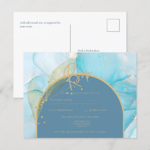 Seaglass INK Blauwgroen Aqua Blue Gold Weddenschap Briefkaart