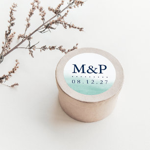 Seaglass Tides Weddenschap Monogram Ronde Sticker