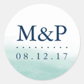 Seaglass Tides Weddenschap Monogram Ronde Sticker (Voorkant)