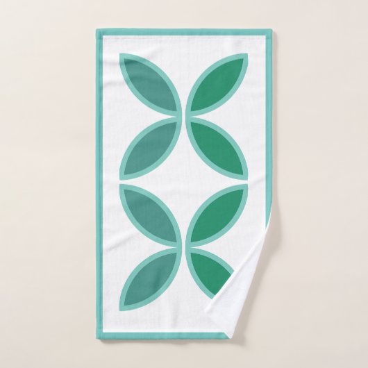 Seagreen blauwgroen floreel patroon op wit bad handdoek (Handdoek)