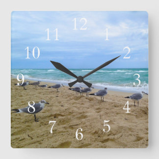 Seagull Beach Clock Vierkante Klok