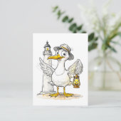 Seagull Comic Lighthouse Lantern Briefkaart (Staand voorkant)
