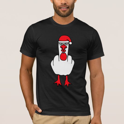 Seagull Grumpy Santa Hat Middle Finger Angry XMas T-shirt (Voorkant)
