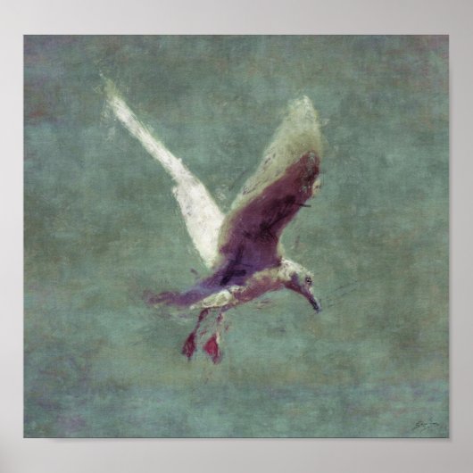 Seagull Landing on Water Impressionist Art Poster (Voorkant)