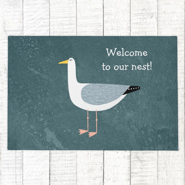 Seagull Nautical Doormat Deurmat (Fun seagull bird custom text coastal doormat)