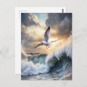 Seagull Soaring Waves Storm Clouds Ocean Coastal Briefkaart (Voorkant / Achterkant)