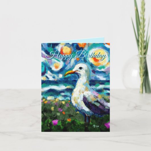 Seagull Van Gogh Style Plage Sky Carte d'anniversa (Devant)