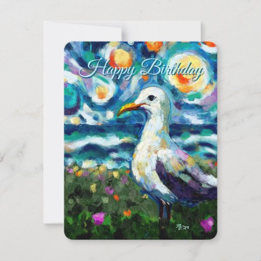 Seagull Van Gogh Style Plage Sky Carte d'anniversa (Devant)
