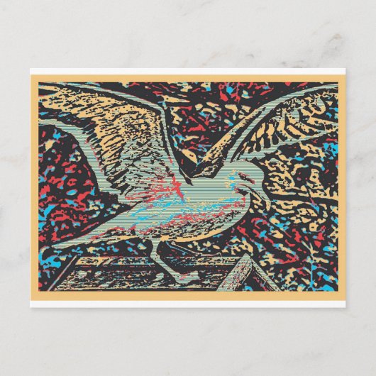 Seagull Woodcut Briefkaart (Voorkant)